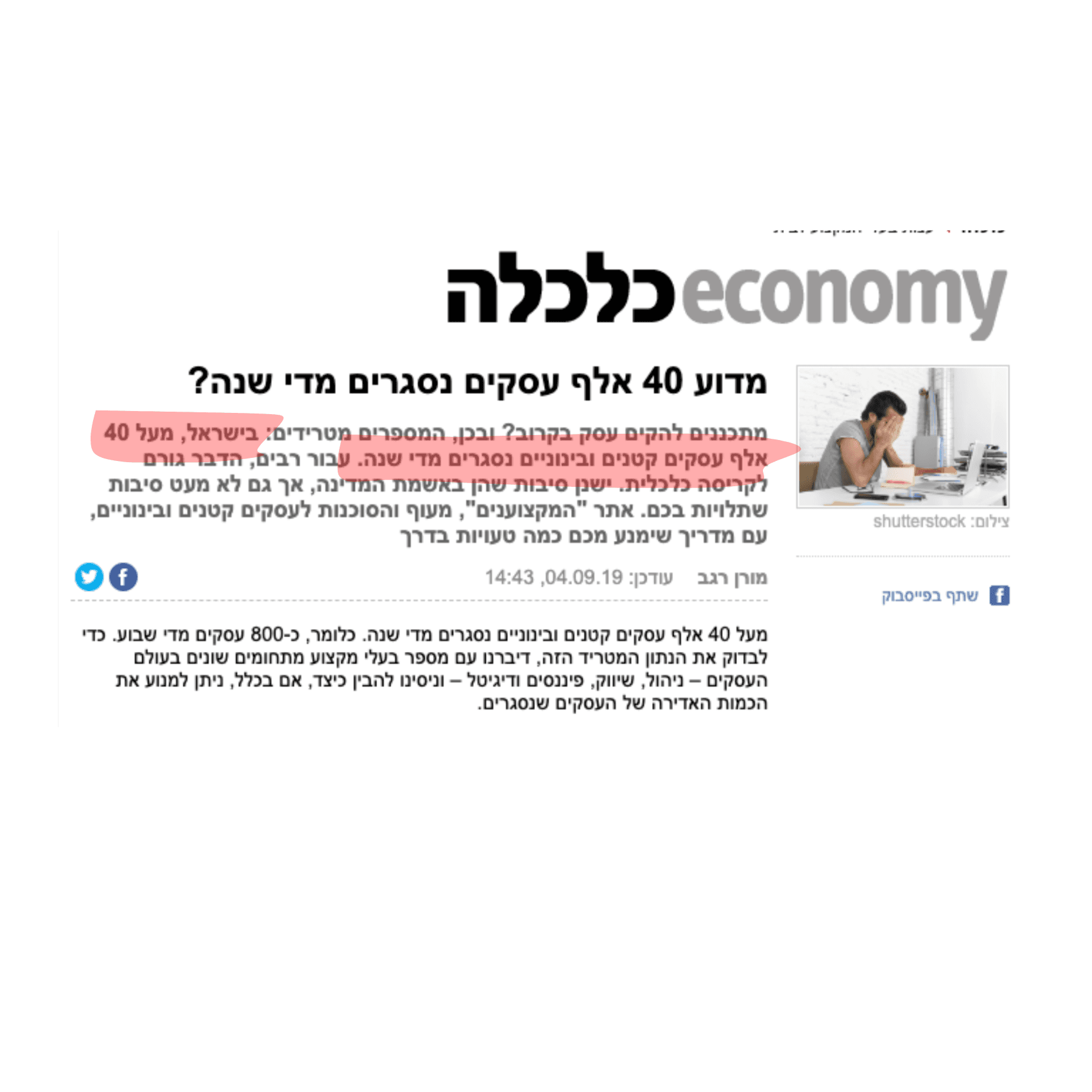 כתבת כלכליסט — 40,000 עסקים נסגרים מדי שנה